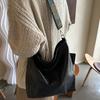Vintage Solid Color Women Shoulder Sling Bag High-Capacity Simple Wide Strap Bucket Crossbody Bag