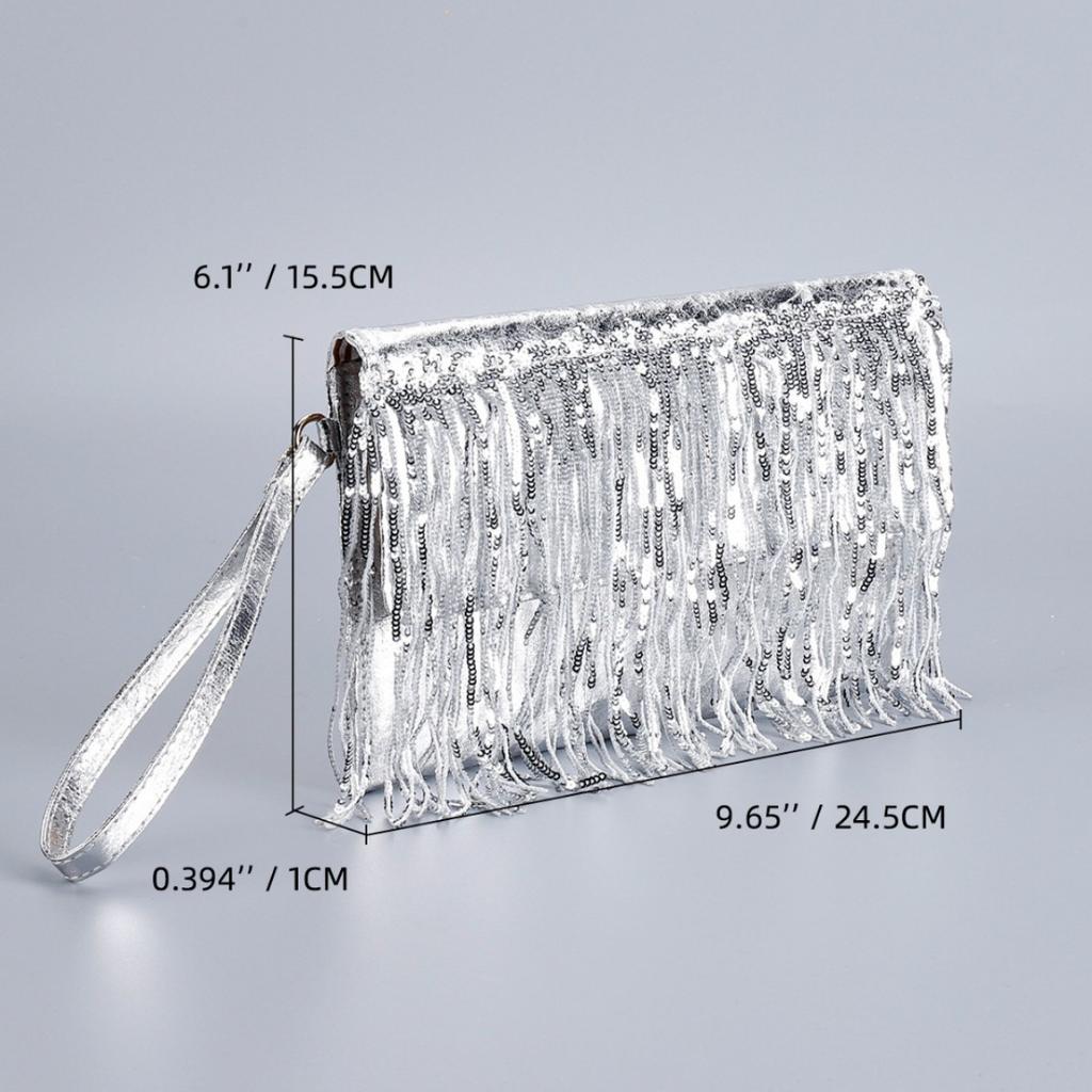 Women's Sequins & Fringe Evening Clutch - Bohemian Unique Woven Straw Beaded Handbag with Luxury Texture for Wedding & Party Outfits