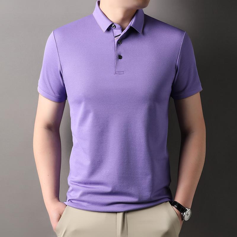2025 новая летняя мужская однотонная футболка с короткими рукавами из шелка тутового дерева с лацканами, рубашка поло для отдыха