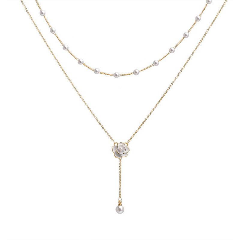 Double Layer Women's Pearl Necklace  Gold Color Beads Pendant Necklaces Goth Chain Choker for Women Fashion Jewelry