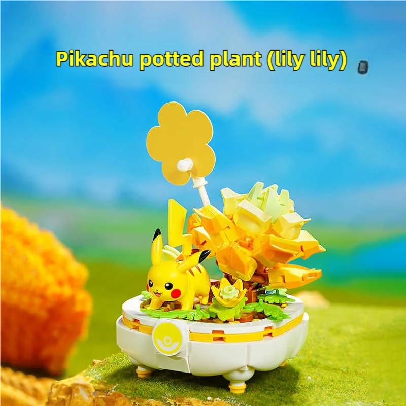Non-Toxic Pokemon Building Blocks Pikachu Togepi Sylveon Sprigatito Flower Plant Potted Bricks Toy Desktop Decoration Collection Kids Gift