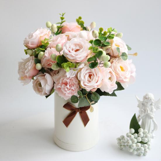 Имитация цветов без запаха, без увядания, экономия места, креативное настоящее прикосновение, розовые шелковые искусственные цветы, украшение для дома