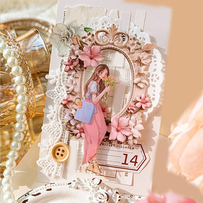 10Sheets Vintage Flower Embossed Collage Paper Vintage Frame Cutout Border for Craft Journal Decoration Valentine Card