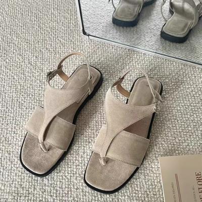 Кожаные сандалии на плоской подошве Винтажная пляжная обувь