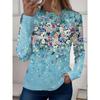 Women's Casual T-shirt 3D Printed  Flower Print Round Neck Retro Elegant Long Sleeves Women's Fashion Pullover Long Sleeve Tops