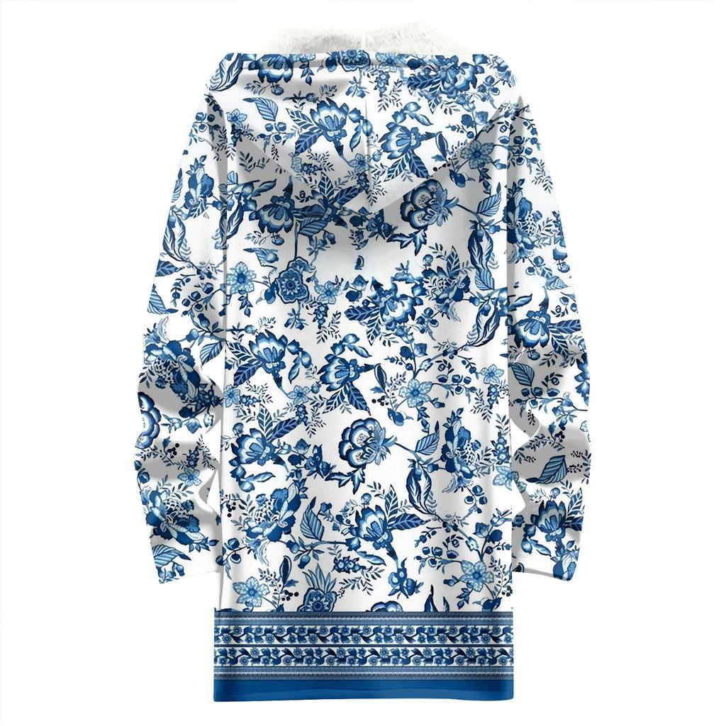 Женская модная флисовая куртка-худи свободного кроя на молнии с градиентным принтом