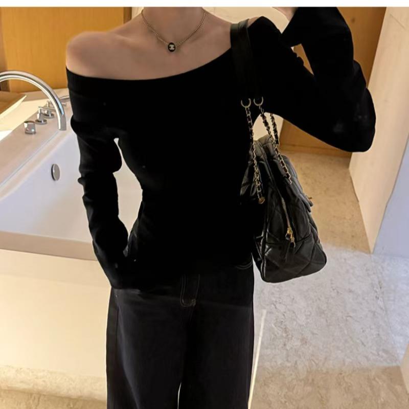 Сексуальный модный вязаный свитер с косым воротником для женщин, осенний, длинный рукав, зима, облегающий свитер с открытыми плечами, женские однотонные шикарные короткие джемперы 25502