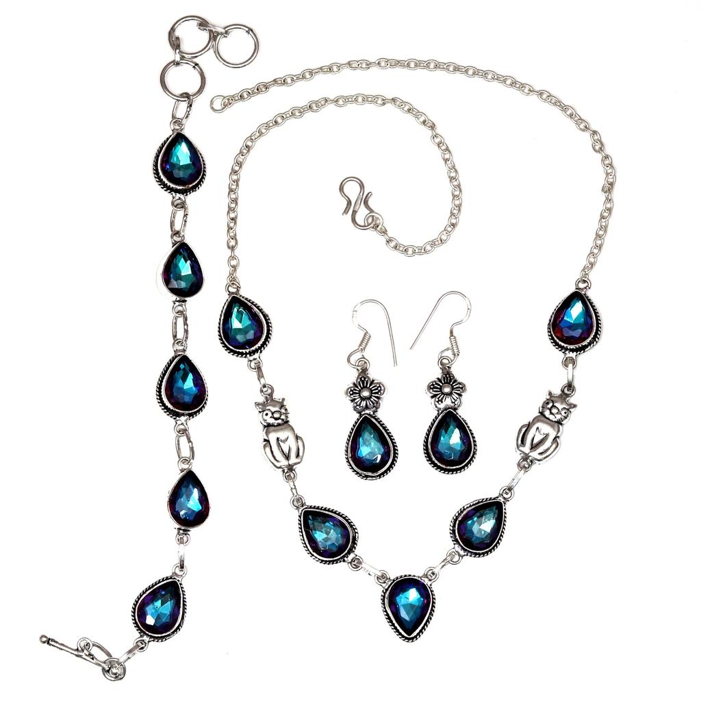 Mystic Topaz Titanium Handmade For Birthday Gift Jewelry Set 18-20''