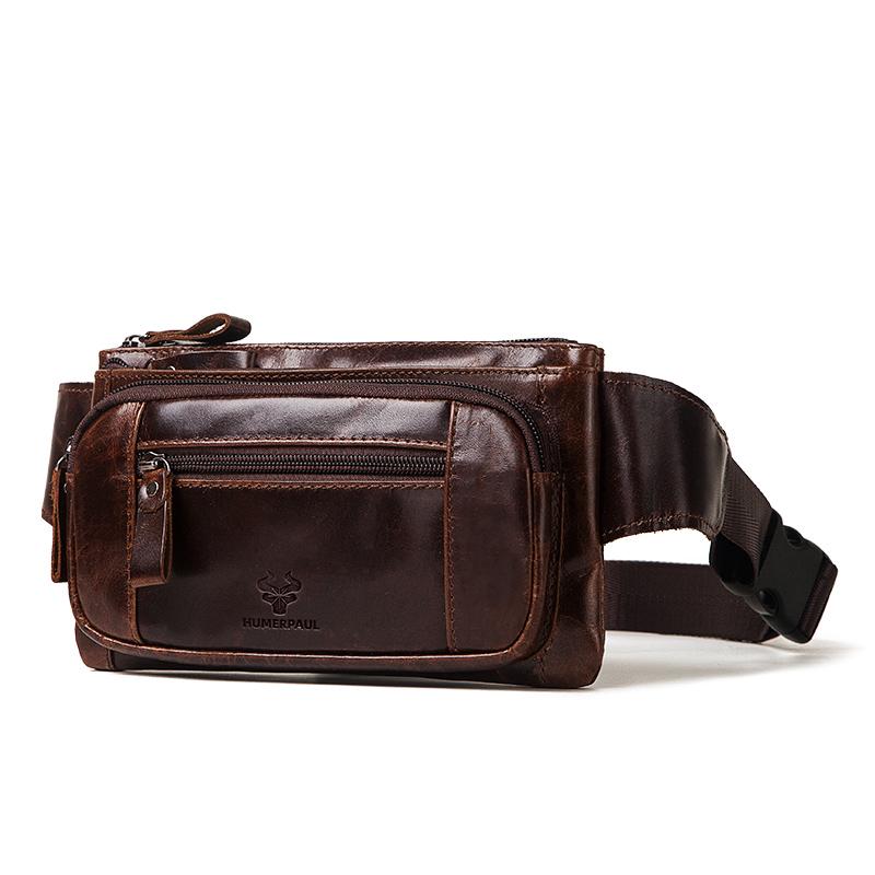 Humerpaul Известный бренд, модная мужская поясная сумка из натуральной кожи, органайзер, дорожная нагрудная сумка, необходимый поясной ремень, маленькая сумка на пояс для мобильного телефона