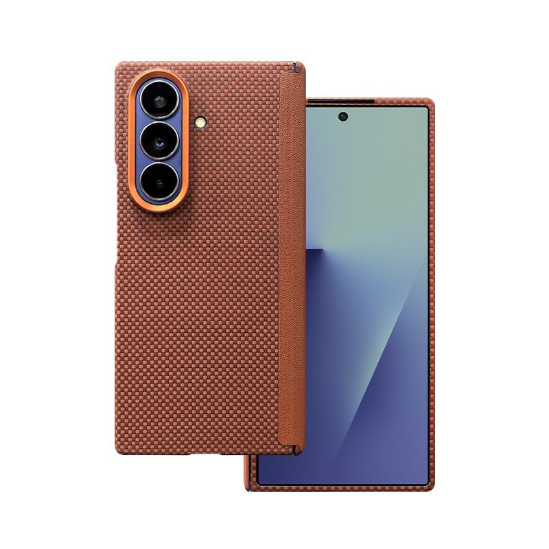 Luxury Embossed Hinge Aramid Fiber Magnetic Ring Holder Anti-Fingerprint Lightweight Shockproof Phone Case Set for