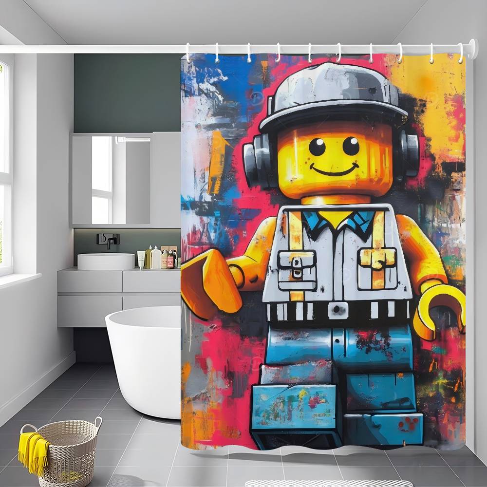 Мультяшная Абстрактная Веселая Различные Профессии L-Лего Занавеска для Душа, Декоративная Занавеска для Душа для Ванной Комнаты, Водонепроницаемая Занавеска для Душа с Крючками