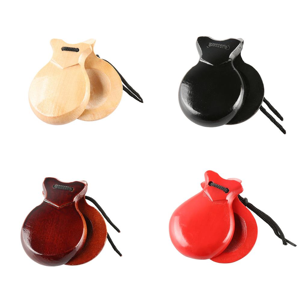 2 Pcs Spanish Castanets with String Traditional Flamenco Castanets Wood Percussion Orff Music Instrument Easy To Play