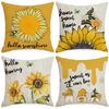 New Sunflower Flowers Bee Printed Linen Pillow Case Car Sofa Bedroom Living Room Pillow Case