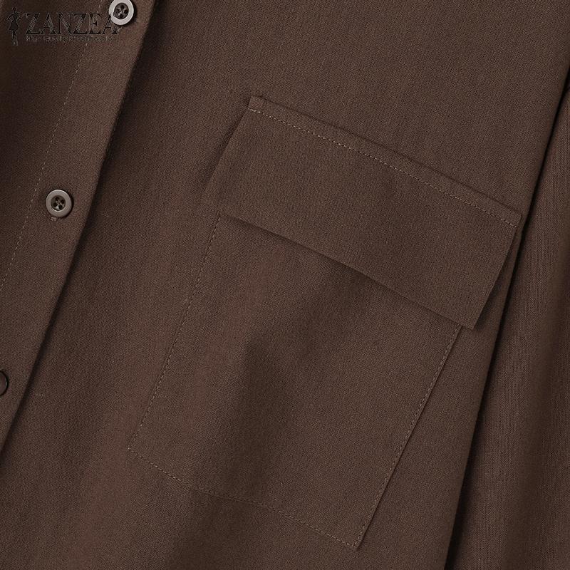 ZANZEA Женская повседневная блузка с отложным воротником и длинным рукавом