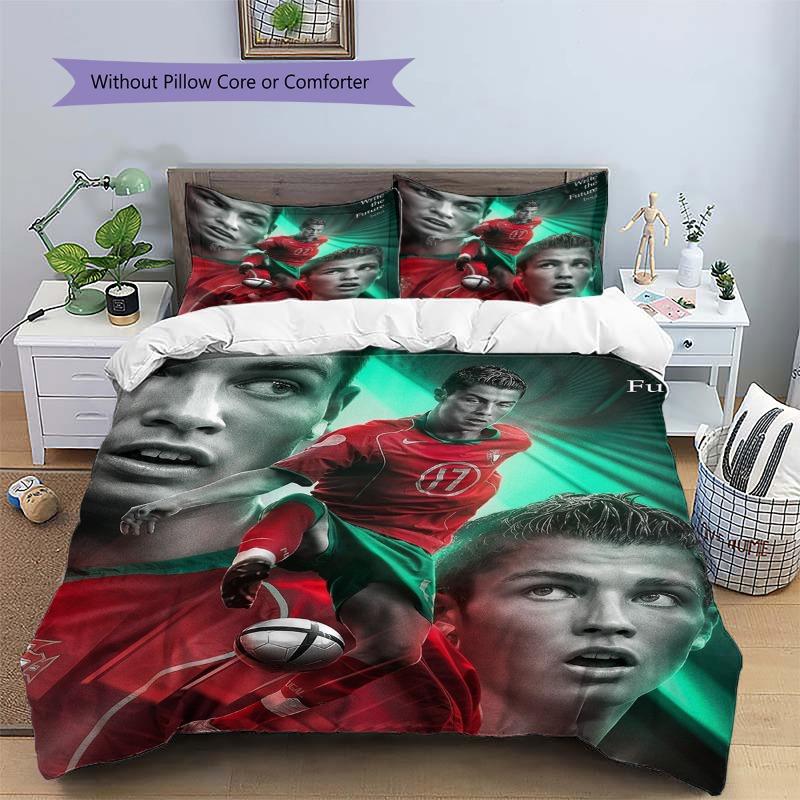 Soccer Star Player Poster Art Print 3‑Pieces Duvet Cover Set Sport Fan Bedding Bedroom Home Decor Without Pillow Core Comforter