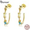 BAMOER 925 Sterling Silver Tricolor Square Zircons Gilded Stud Earring Fashion Jewelry