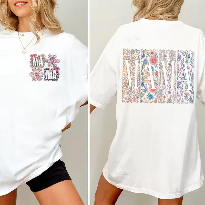 С Днем матери Футболка с коротким рукавом Винтаж Бохо Цветок Летняя одежда Мама Цветочная Ретро Повседневные топы Подарок для мамы Футболки