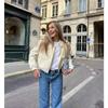 Woman Bomber Jacket Coat White Autumn Winter Button Baseball Aviator Cropped Jackets for Women Long Sleeve Crop Outerwear