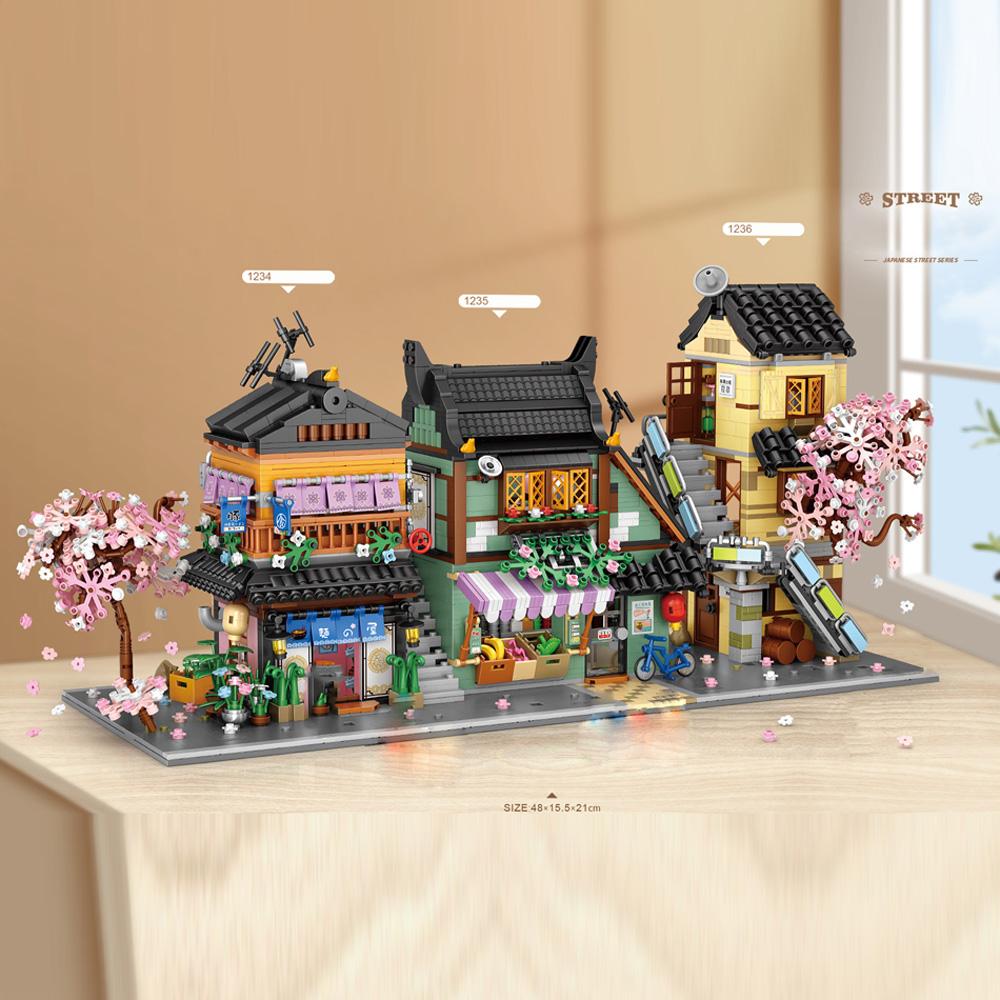 3In1 Japan City Street View Mini Block Ramen Restaurant Apartment Fruits Vegetable Shop Building Bricks Construction Toys