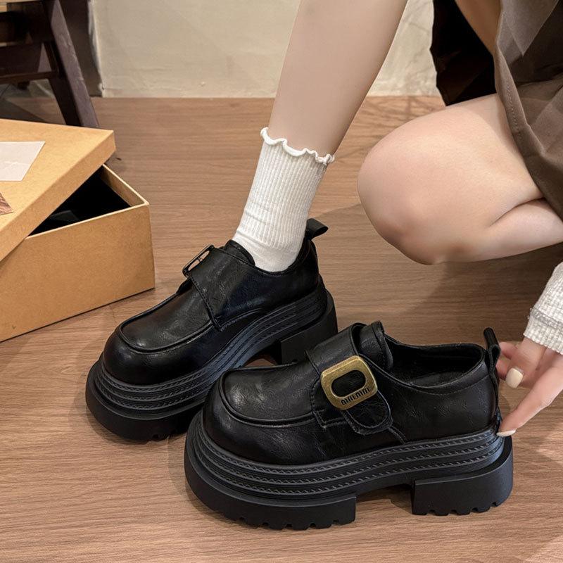 Cowhide Version Thick-soled Thick-heeled Small Leather Shoes Women's 2025 New Versatile Height-increasing Women's Shoes Single Shoes Leather Loafers