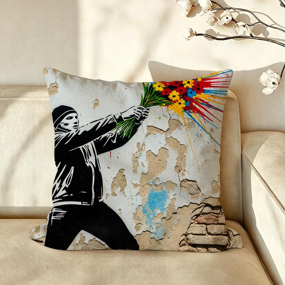 Artist BBanksy Cushion Cover Pillow Case Antidustmite Pillowcase Silky Short Plush Sofa Cushion Cover hot