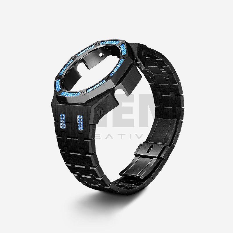 Для Casio Восьмиугольные Спортивные Часы GA2100/GA2110/GA-B2100 Модифицированный Нержавеющая Сталь Металл Синий Алмазный Корпус Ремешок Набор Аксессуаров