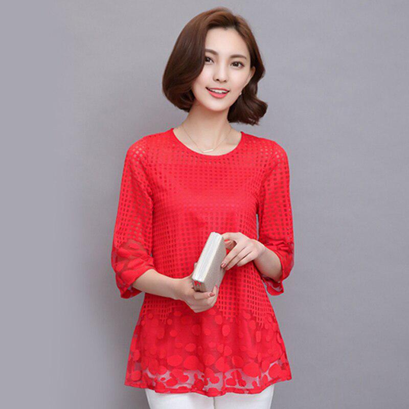 M-5XL женская летняя блузка рубашка шифоновые женские топы новые модные женские блузки размера плюс 4xl Blusas белые, красные, черные кружевные