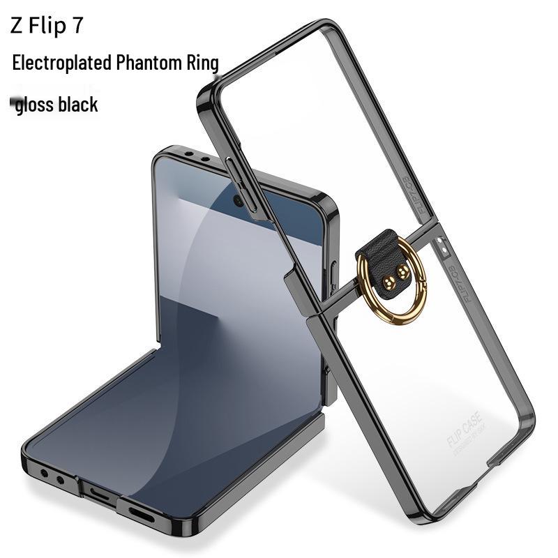 Прозрачный гальванизированный чехол-кольцо для Samsung Z Flip7 - Защитная поликарбонатная накладка в свежем стиле