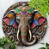 Vintage Indian Elephant Metal Round Tin Sign - Unique Wall Hanging Decor for Living Room, Home, Garden