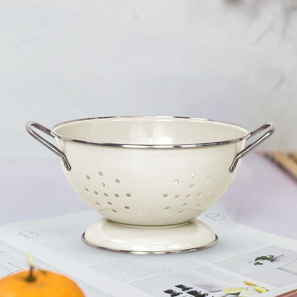 Rust-proof Enamel Coated Fruit Basket Carbon Steel Vegetable Strainer  Countertop