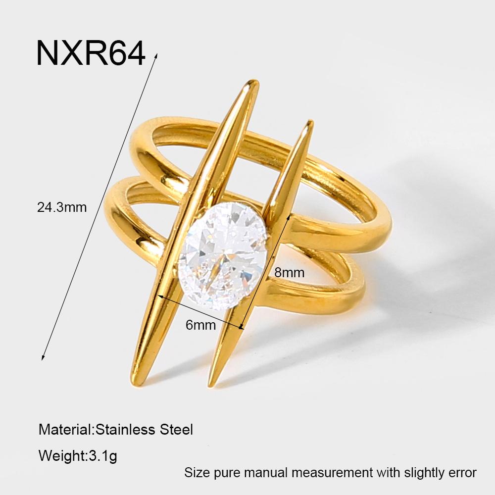 European and American stainless steel electroplating 18K gold irregular lines zircon ring personality exaggerated jewelry jewelry women