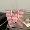 Полосатая тканевая двусторонняя доступная сумка 2025 новая сумка-тоут в стиле ленивый ветер повседневная на плечо большая вместимость сумка-тоут