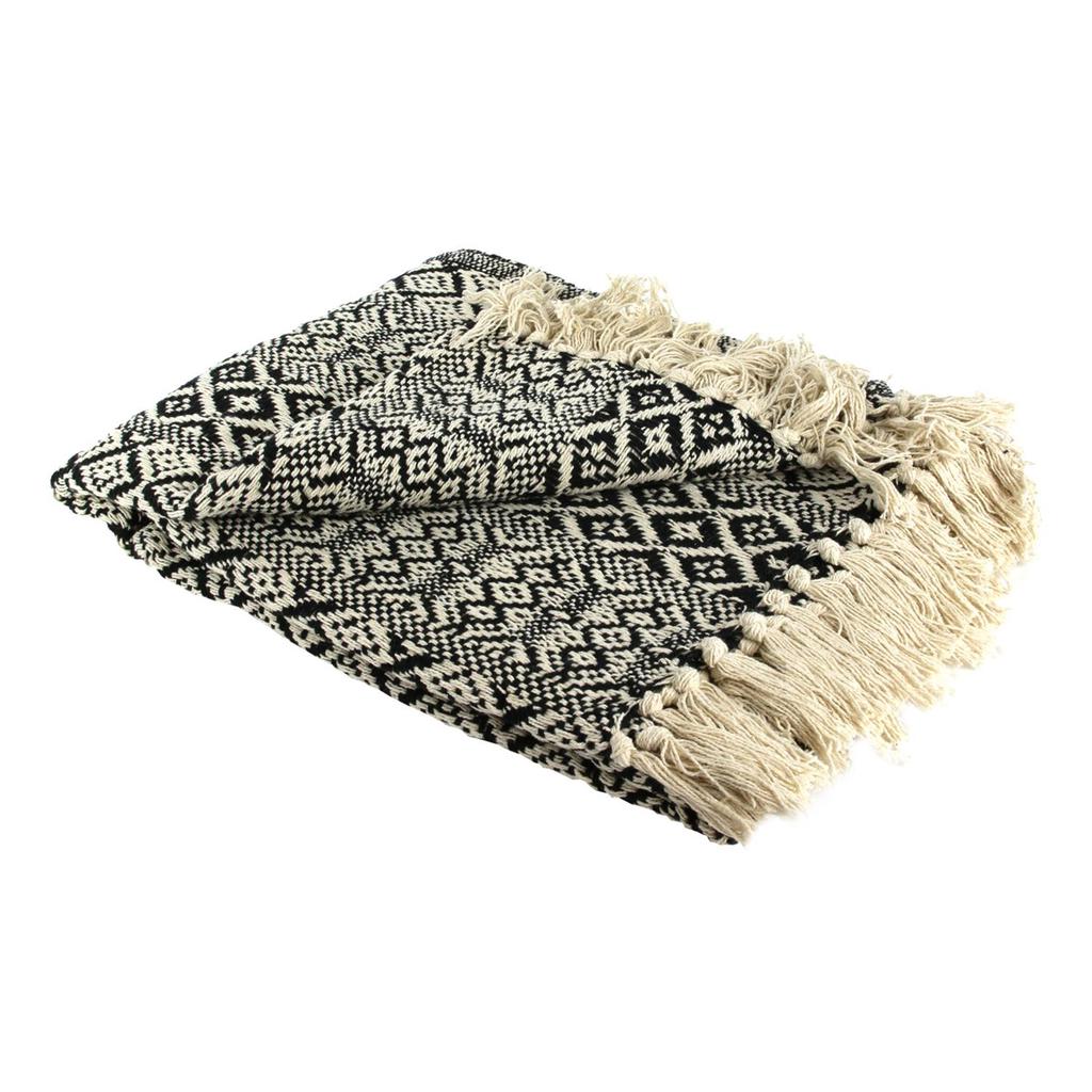Les Trésors De Lily [Q3608] - Дизайнерское хлопковое одеяло "Бохо" черно-бежевый - 120х150 см