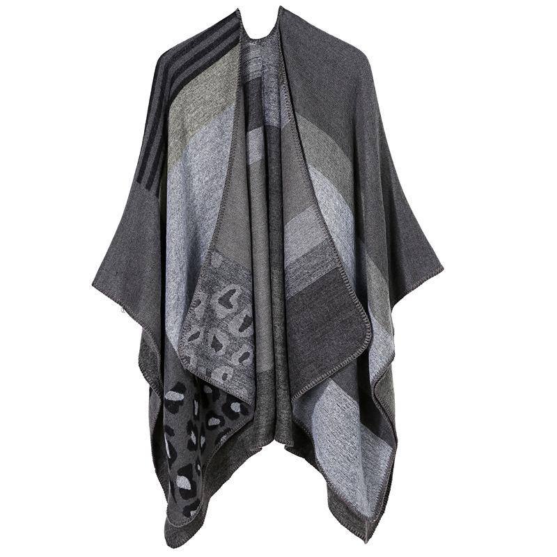 Плащ двухсторонний однотонный клетчатый большой платок теплый и утолщенный леопардовый принт внешний платок женский летний