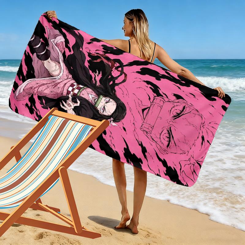 Demon Slayer Character Print Beach Towel, Large Soft Quick Dry Towel for Beach Camping Swimming