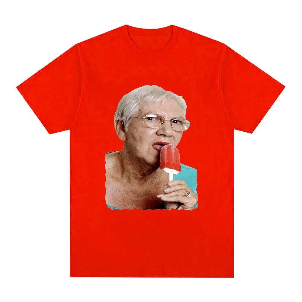 Creative and funny grandma licking red popsicle Tshirt cute grandma ice cream Tshirtcasual oversized Tshirt suitable for Unisex