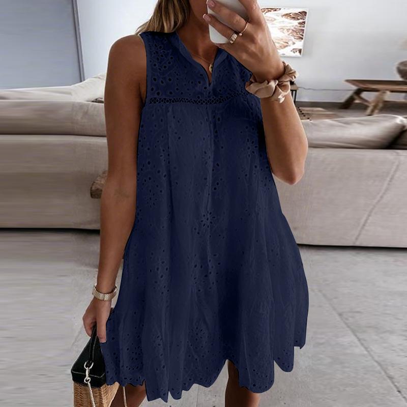 ZANZEA Женское летнее короткое платье без рукавов с ажурной вышивкой и кружевом