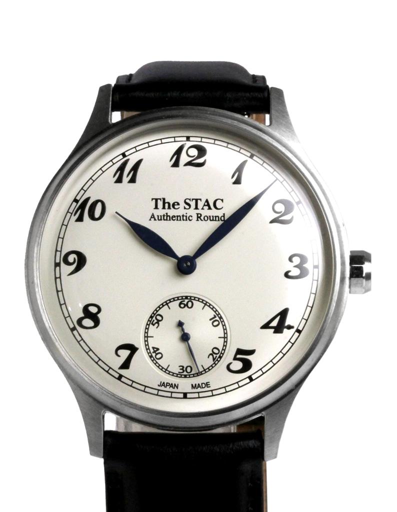 The STAC Japanese Made Wristwatch 36mm Classic Retro Men's Women's Unisex White Black Leather ST-AR002
