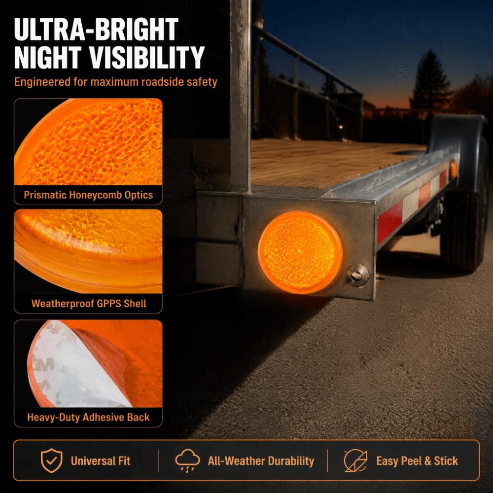 4Pcs Plastic Adhesive Reflectors Self Adhesive Warning Reflectors Round Safety Reflectors  Trucks