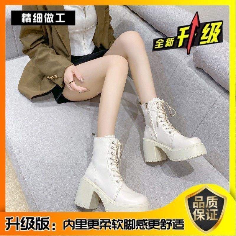 Ботильоны Мартин на шнуровке с круглым носком и высоким каблуком, женские ботильоны на толстом каблуке и платформе, короткие ботильоны на осень и зиму, из мягкой кожи, для женщин с широкой стопой