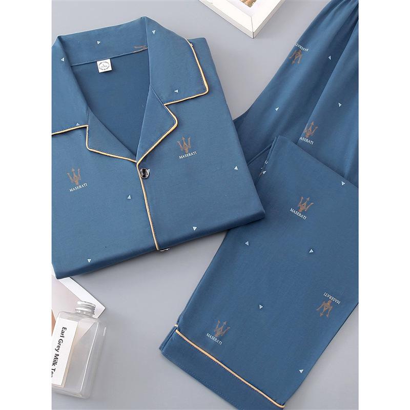 Мужская хлопковая пижама с длинным рукавом - Весна-Зима, Большой размер, Стильная молодежная домашняя одежда