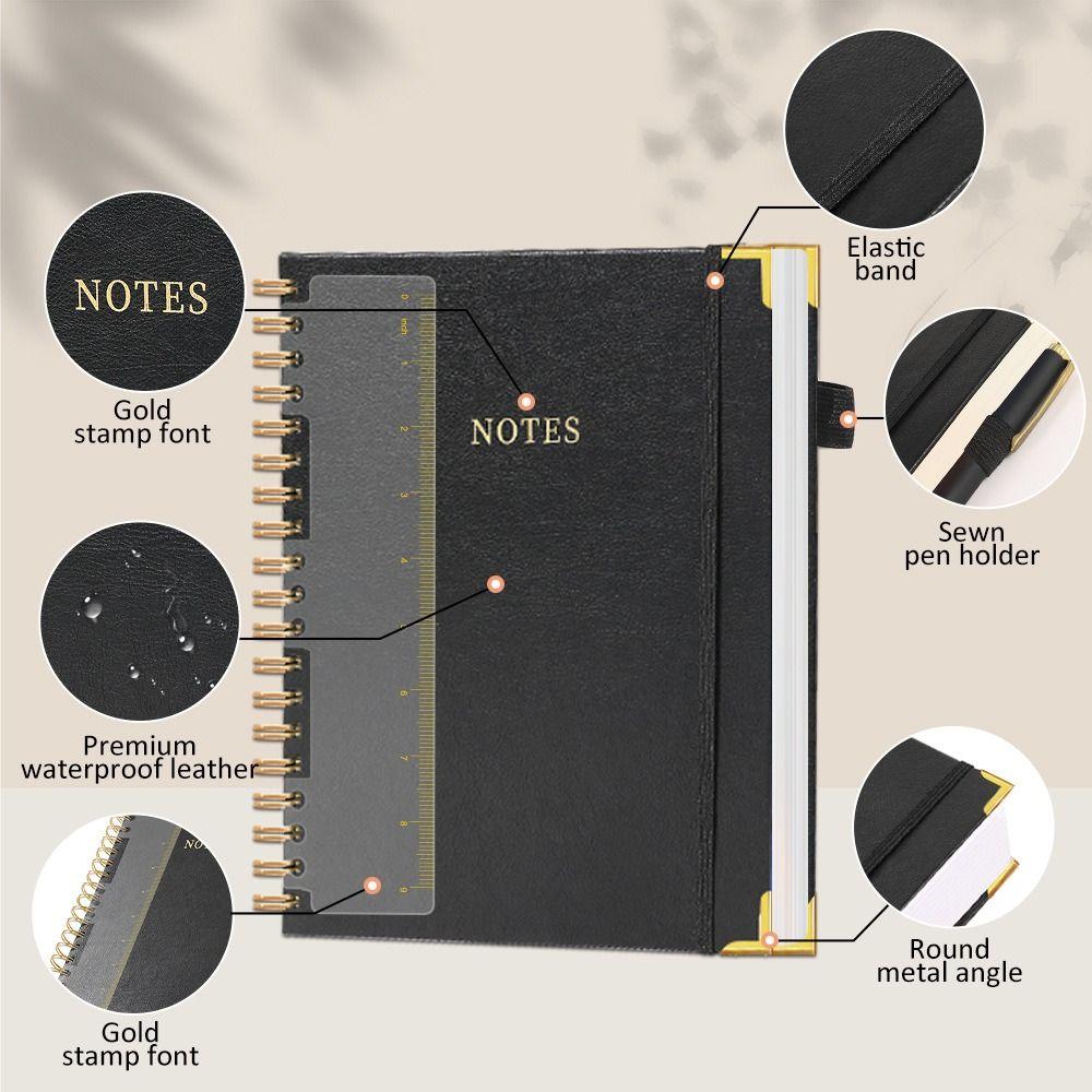 Thick Paper PU Leather Notebook 300 Pages Twin Coil Binding Paper Journal Office Use
