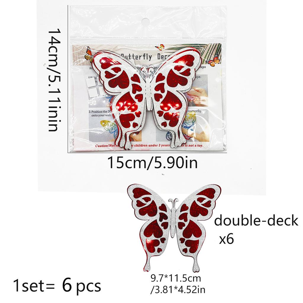 6pcs/set 3d Double Layer Butterfly Valentine's Day Decorative Wall Stickers Glitter Gold Butterfly Decorative Stickers