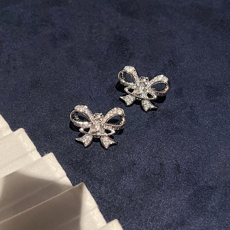 Серьги-пусеты с цирконом в виде бантика, планеты, легкая роскошь, нишевые серьги, женская мода, простые серьги