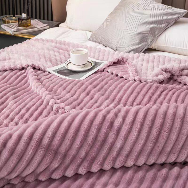 Улучшенное утолщенное полосатое флисовое одеяло из искусственного кроличьего меха