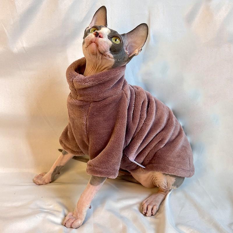 Sphynx Cat Clothes Devon Rex Winter Warm Base Shirt Soft Velvet Hairless Two-Legged Pet Apparel