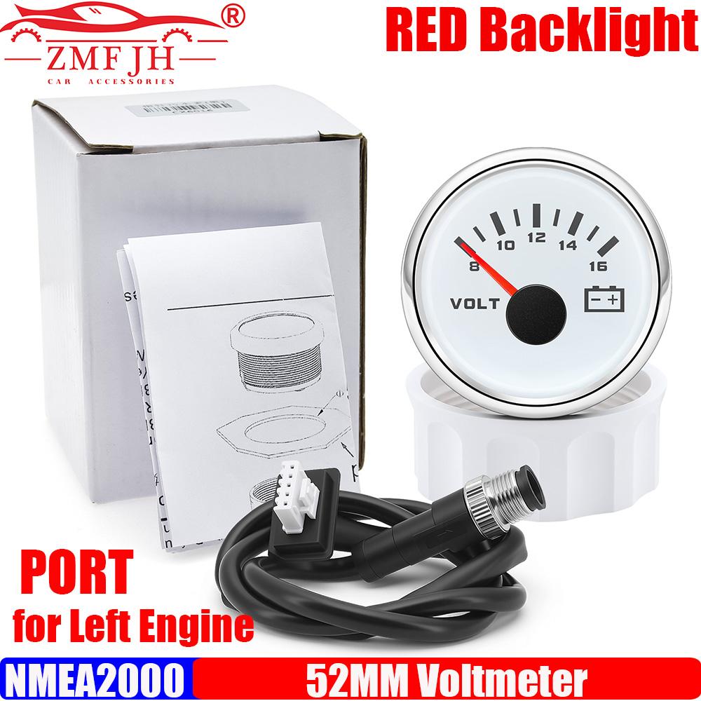 ZMFJH Red Light NMEA2000 52MM Fuel Water Sewage Level Gauge Oil Press Meter Water Temp Rudder Angle Voltage Optional for Left