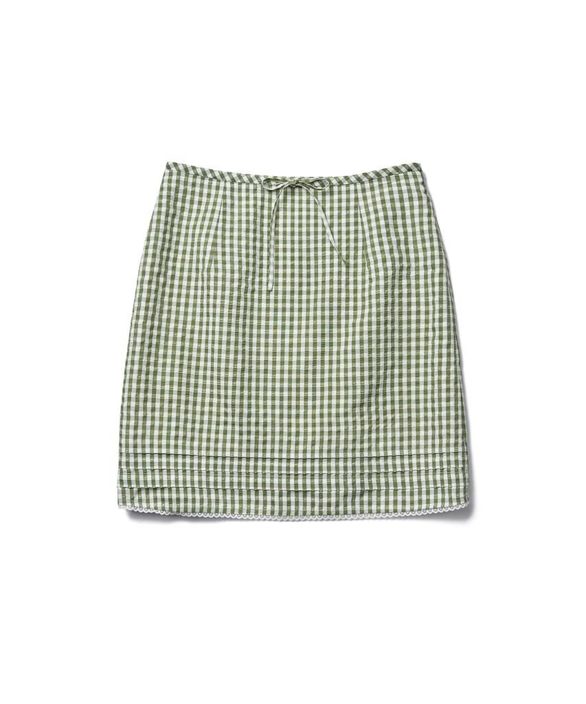 Tudment Gingham Check Midi Skirt_Olive