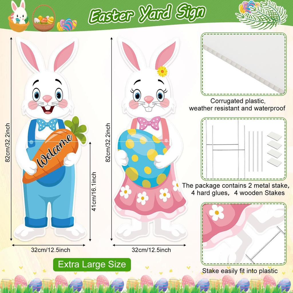 Пасхальные украшения для улицы, 32-дюймовый пасхальный кролик и табличка с изображением яичного двора с металлическими кольями, большой декор в виде счастливого кролика