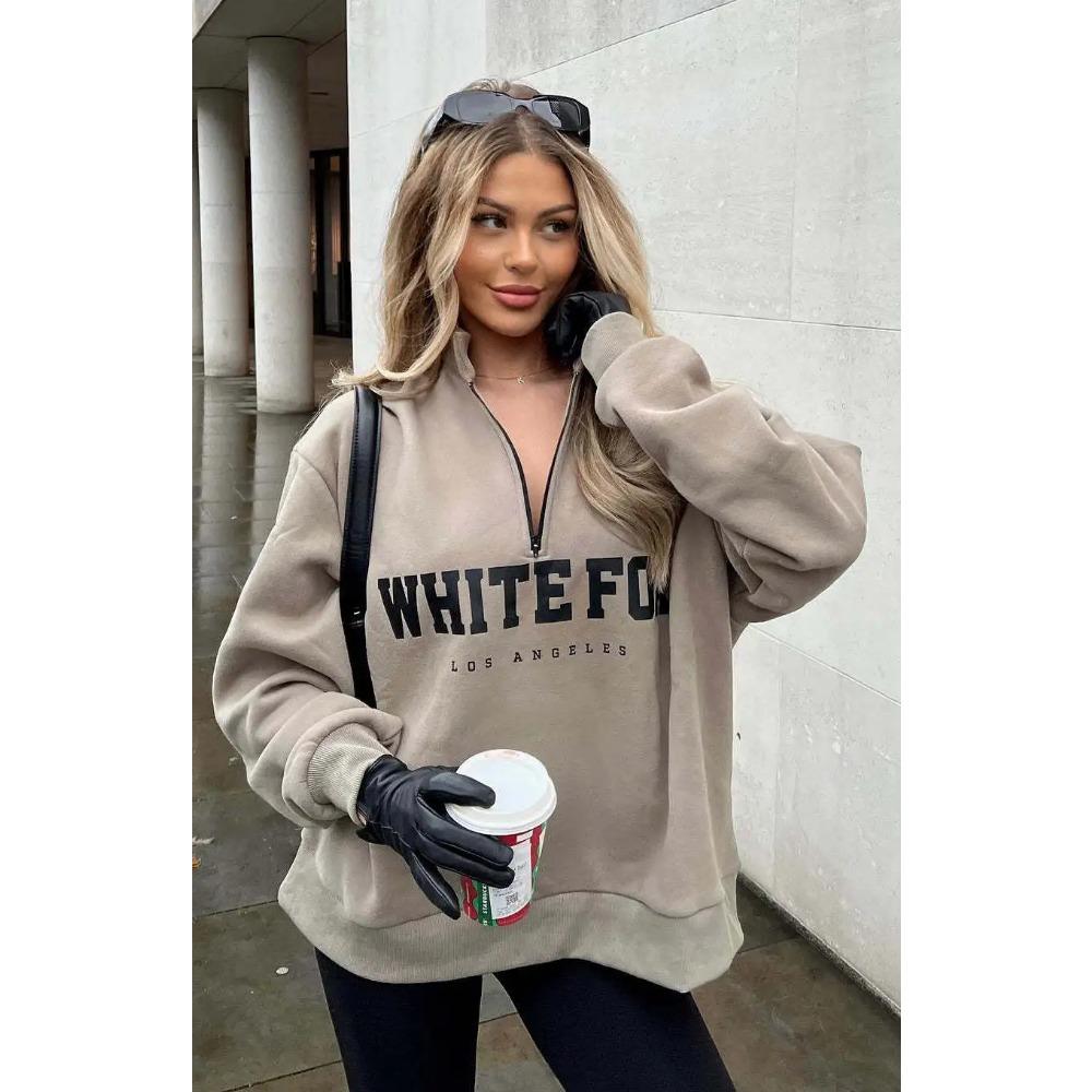 Осень и зима Новая повседневная толстовка с капюшоном с коротким воротником и застежкой-молнией с длинными рукавами и принтом